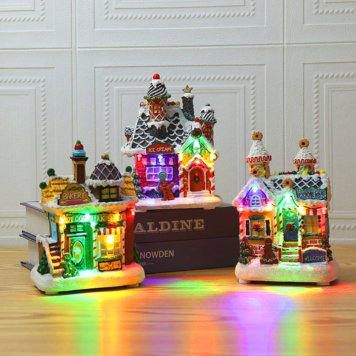 Christmas Village LED House Ornament With Colorful Lights