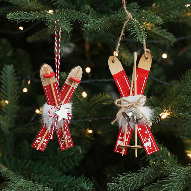 Nordic Wooden Christmas Tree Ornaments – Rustic Red