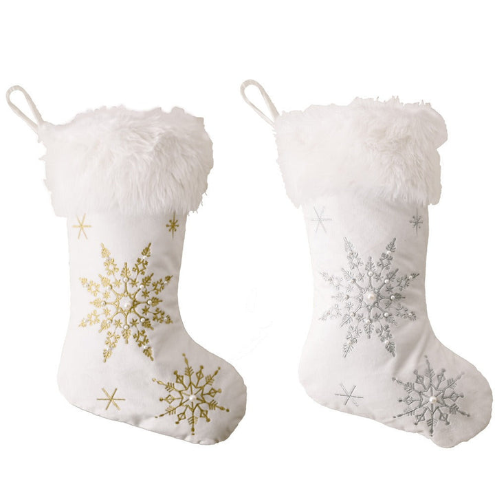 Pearl Snowflake Christmas Stocking for Elegant Mantels