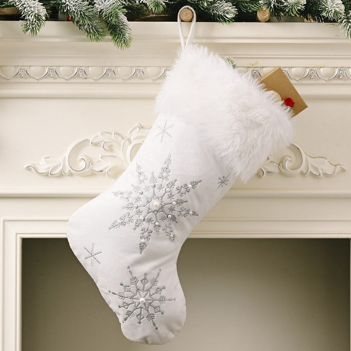 Pearl Snowflake Christmas Stocking for Elegant Mantels