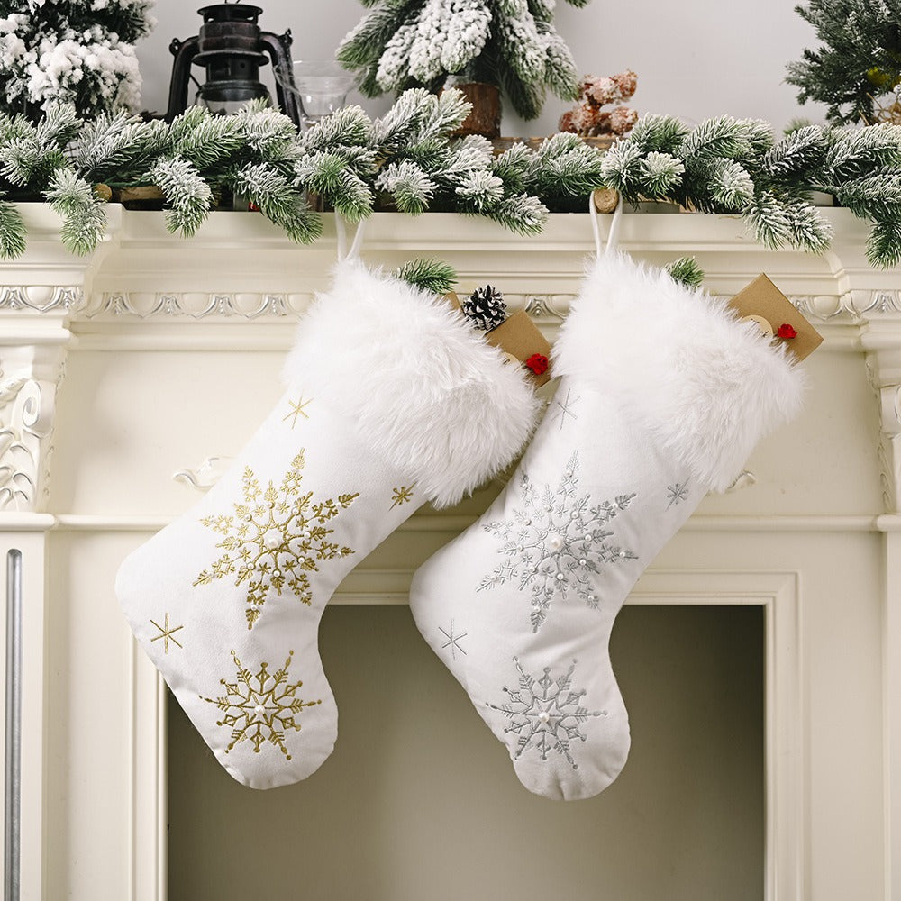 Pearl Snowflake Christmas Stocking for Elegant Mantels