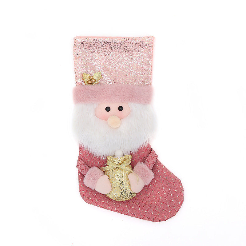 Pink Plush Christmas Stockings Candy Bag Gift Set