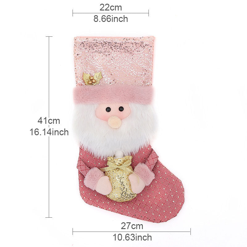 Pink Plush Christmas Stockings Candy Bag Gift Set