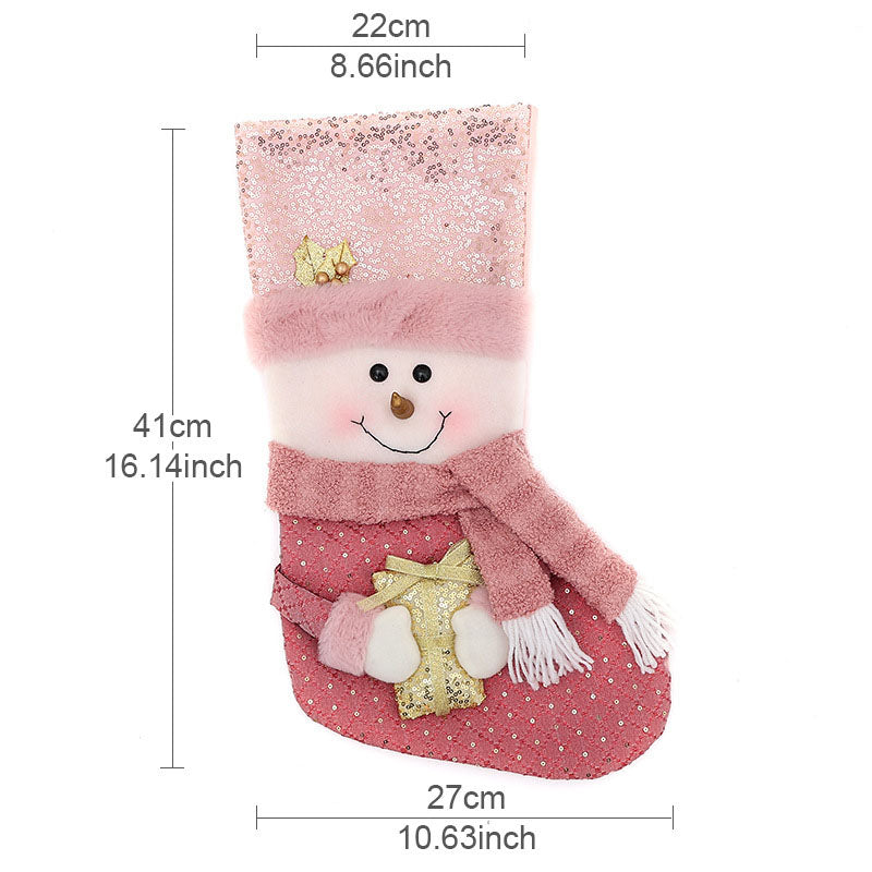 Pink Plush Christmas Stockings Candy Bag Gift Set