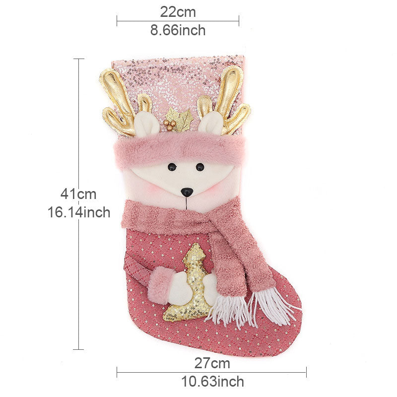 Pink Plush Christmas Stockings Candy Bag Gift Set