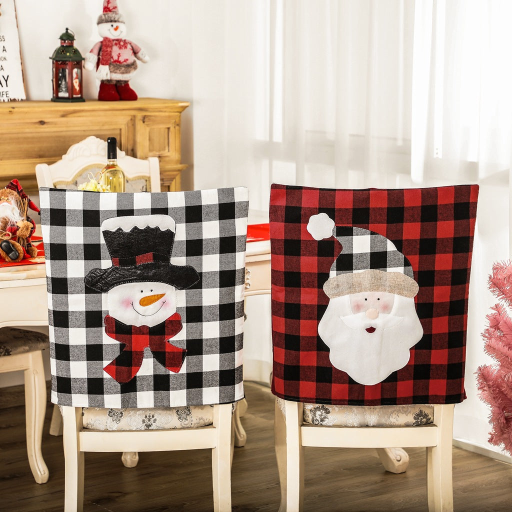 Christmas Chair Covers with Santa & Snowman Plaid
