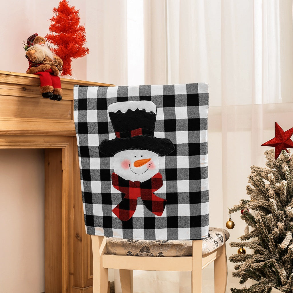 Christmas Chair Covers with Santa & Snowman Plaid