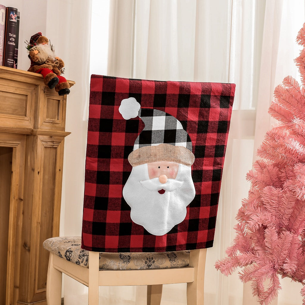 Christmas Chair Covers with Santa & Snowman Plaid