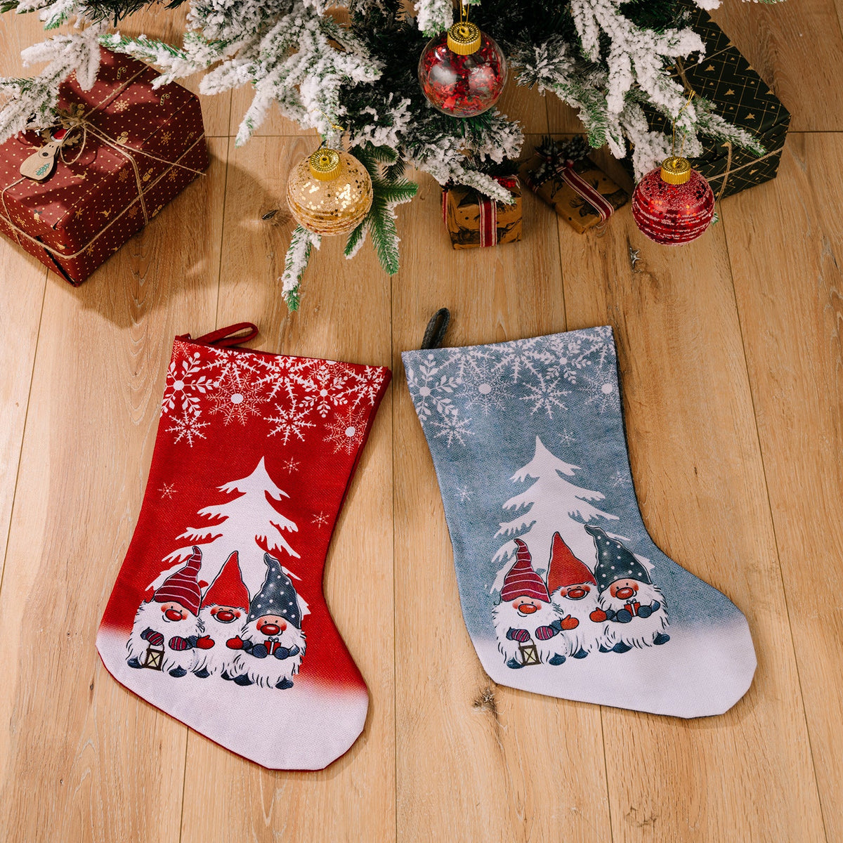 Christmas Stocking Set With Cheerful Gnome Designs