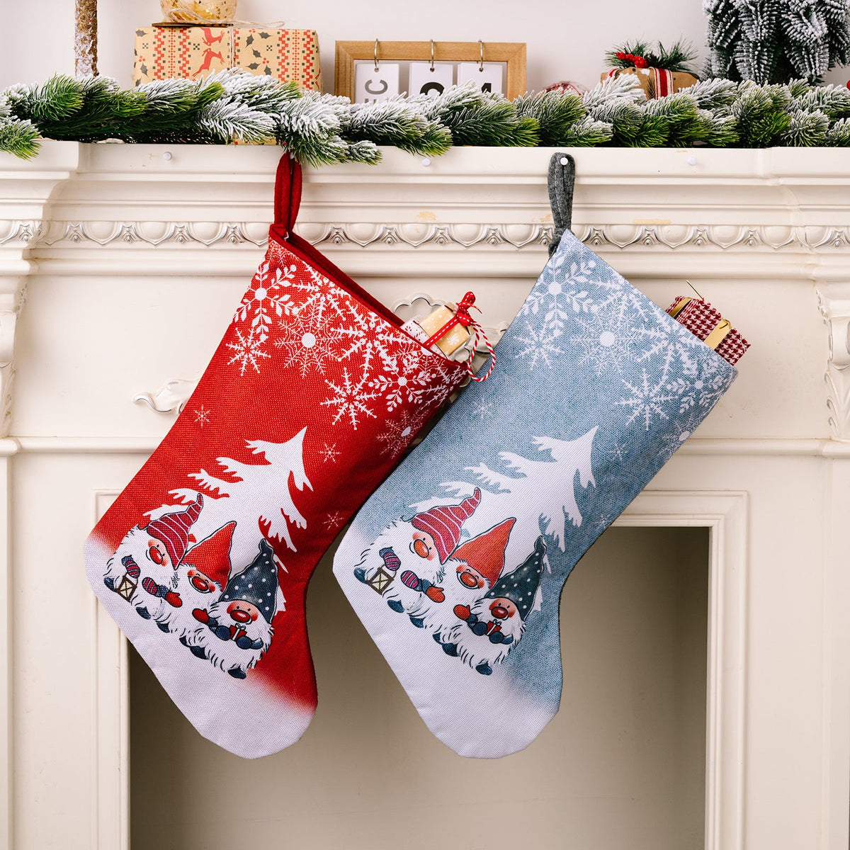 Christmas Stocking Set With Cheerful Gnome Designs
