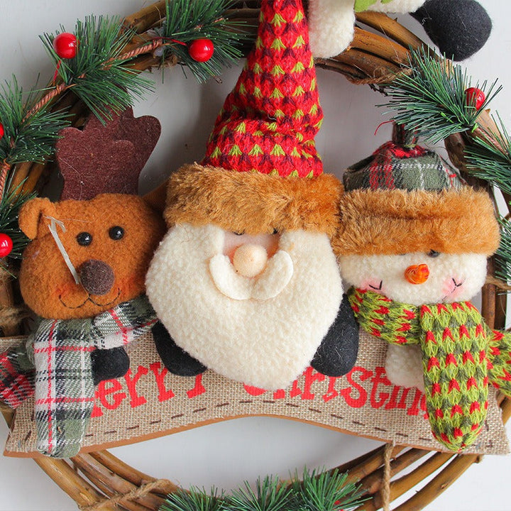 Christmas Rattan Wreath With Plush Snowmen Decoration