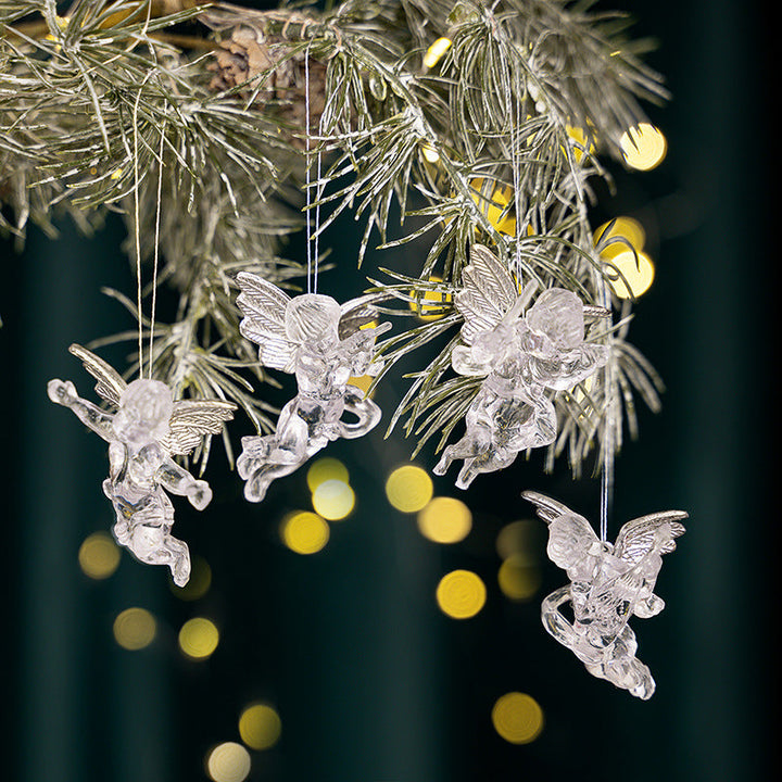 Transparent Angel Christmas Tree Ornaments, Silver Wings