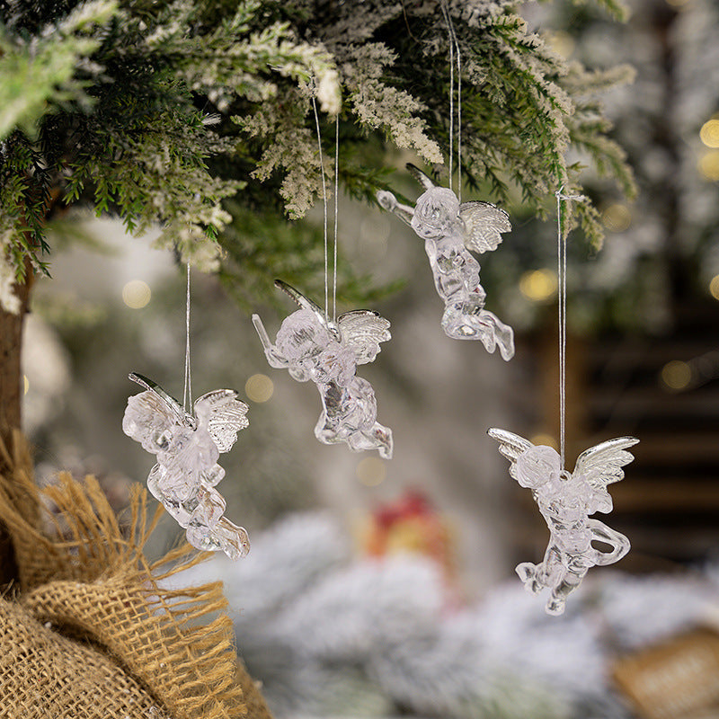Transparent Angel Christmas Tree Ornaments, Silver Wings