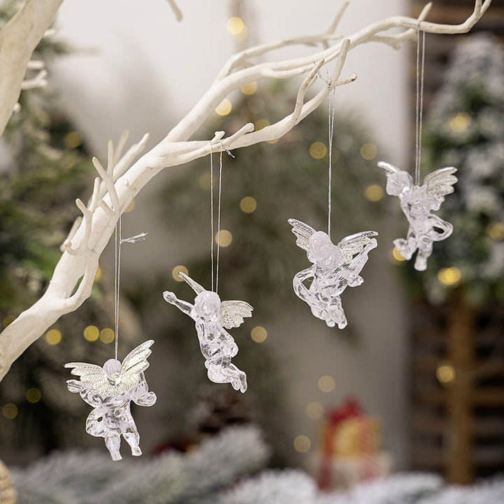 Transparent Angel Christmas Tree Ornaments, Silver Wings