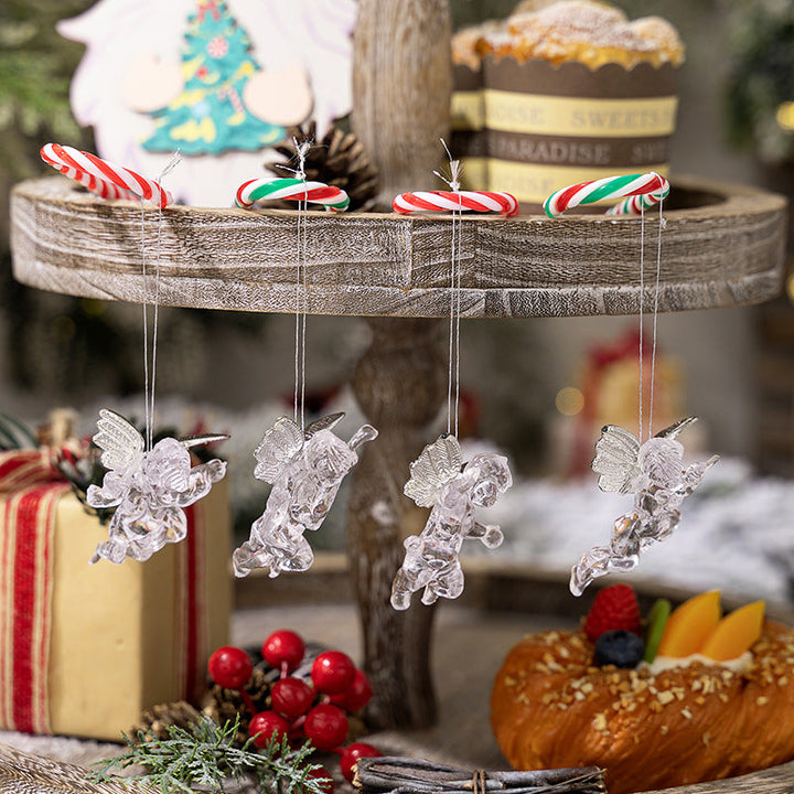Transparent Angel Christmas Tree Ornaments, Silver Wings