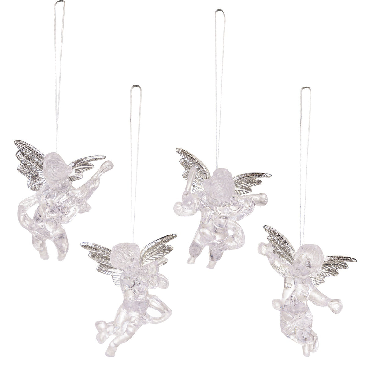 Transparent Angel Christmas Tree Ornaments, Silver Wings