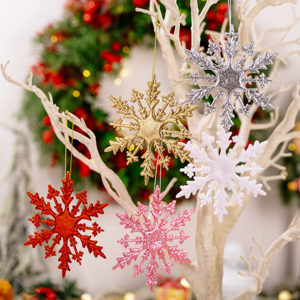 Glitter Snowflake Ornaments for Colorful Christmas Trees
