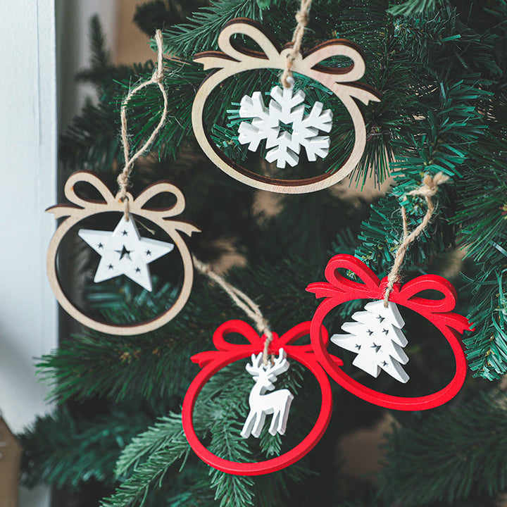 Wooden Christmas Ornaments Set of 6 Rustic Farmhouse