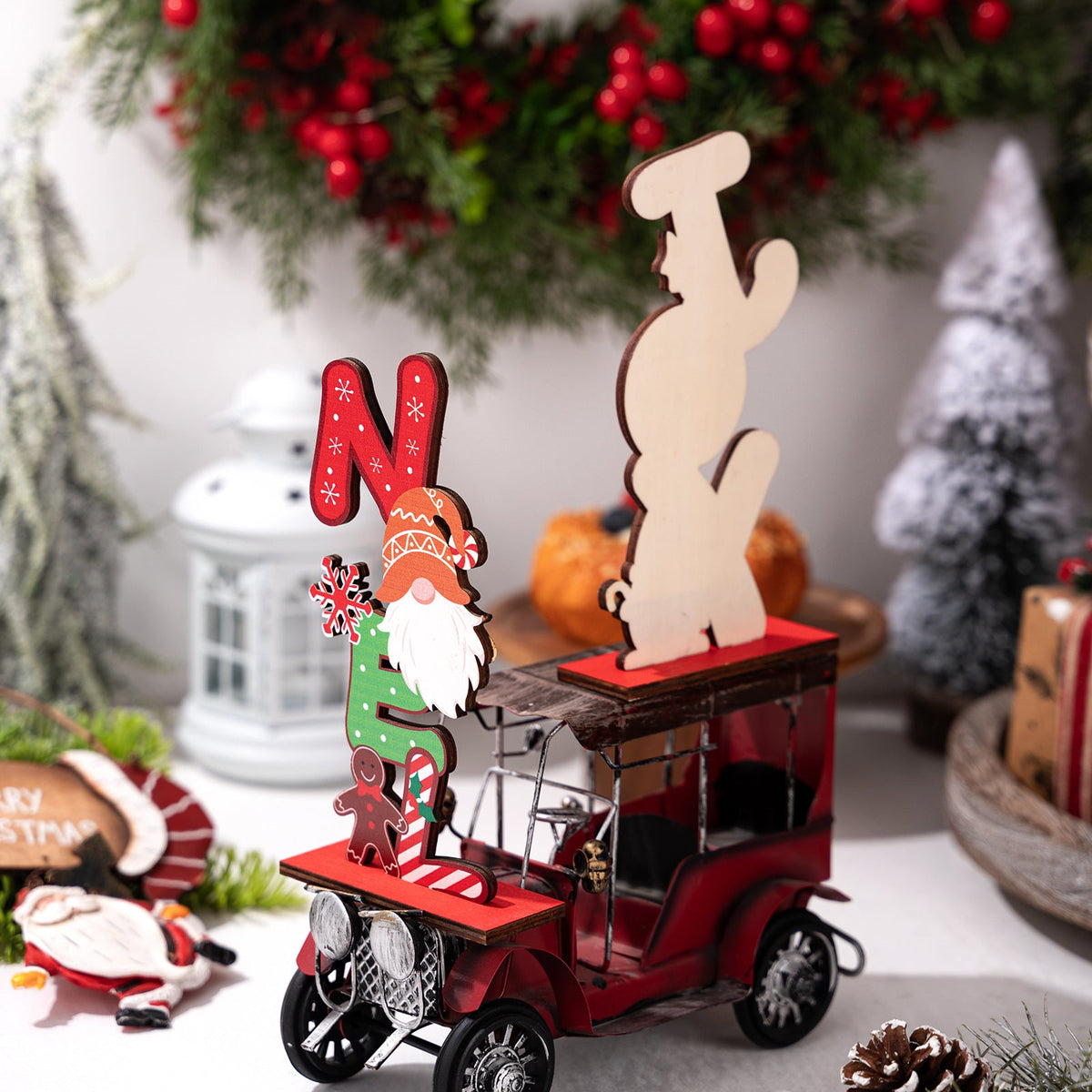 Wooden Christmas Ornament for Playful Tabletop Charm