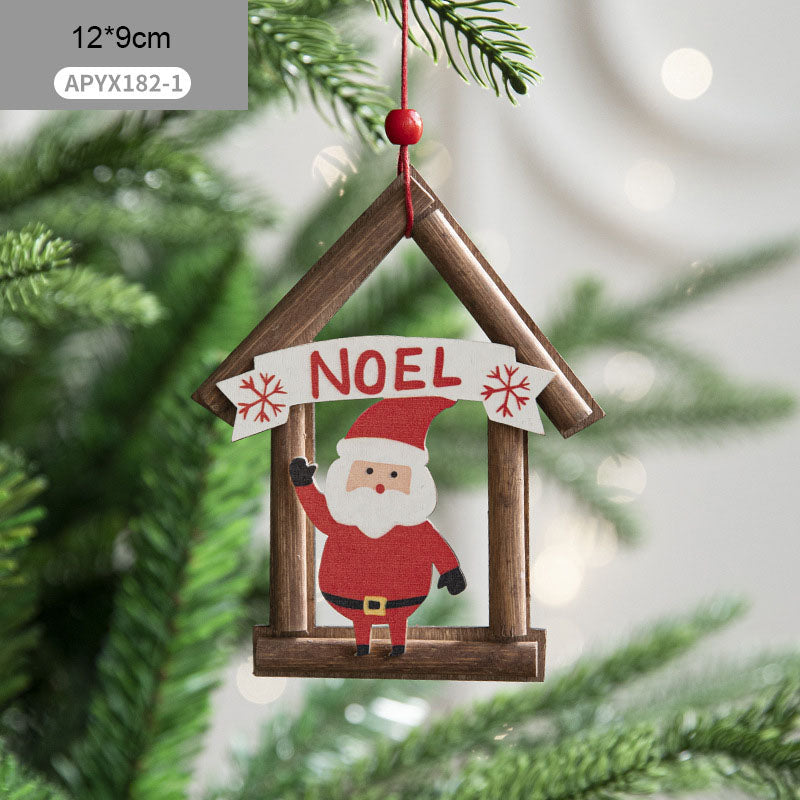 Wooden House Christmas Ornaments - Santa & Snowman Set
