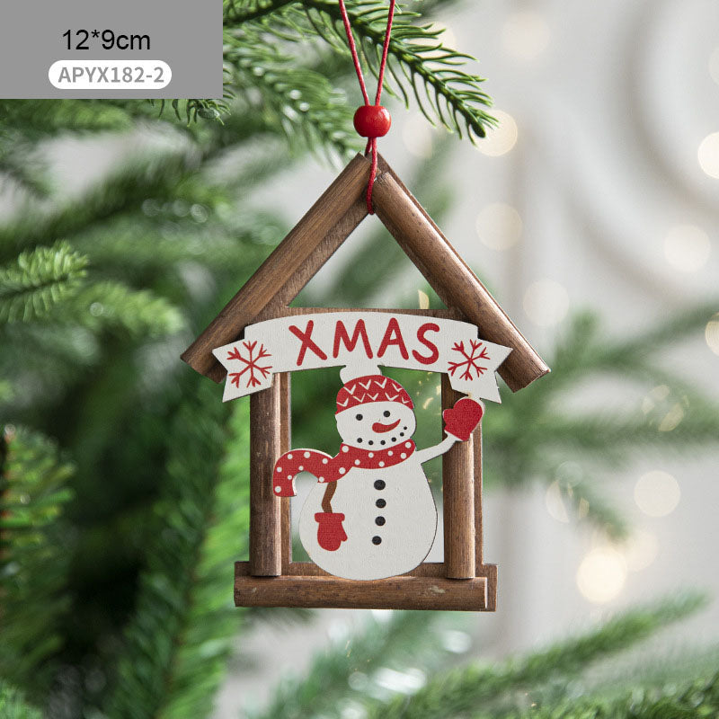 Wooden House Christmas Ornaments - Santa & Snowman Set