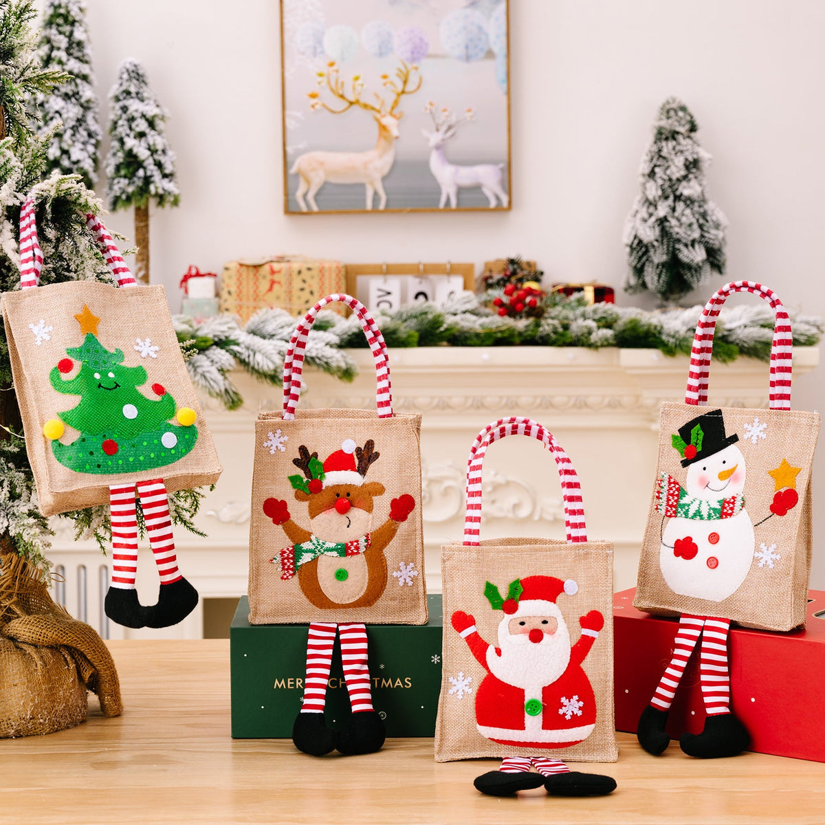 Christmas Gift Tote Bags for Kids, Reusable Holiday Decor