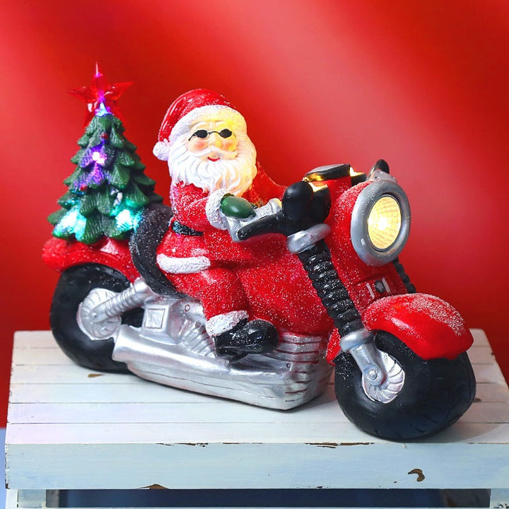 Light-Up Santa Motorcycle Christmas Table Decoration