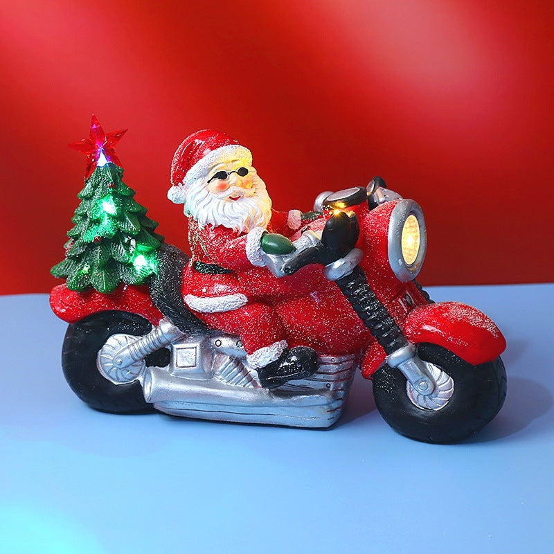 Light-Up Santa Motorcycle Christmas Table Decoration