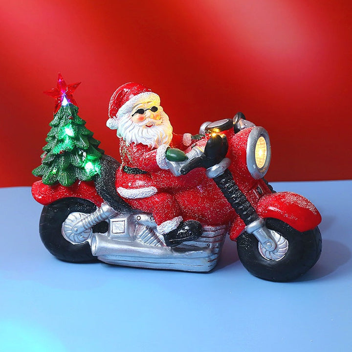Light-Up Santa Motorcycle Christmas Table Decoration