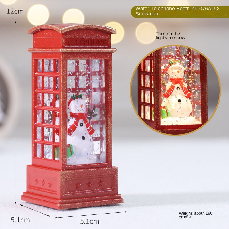 Lighted Phone Booth Christmas Ornament with Glowing Scene