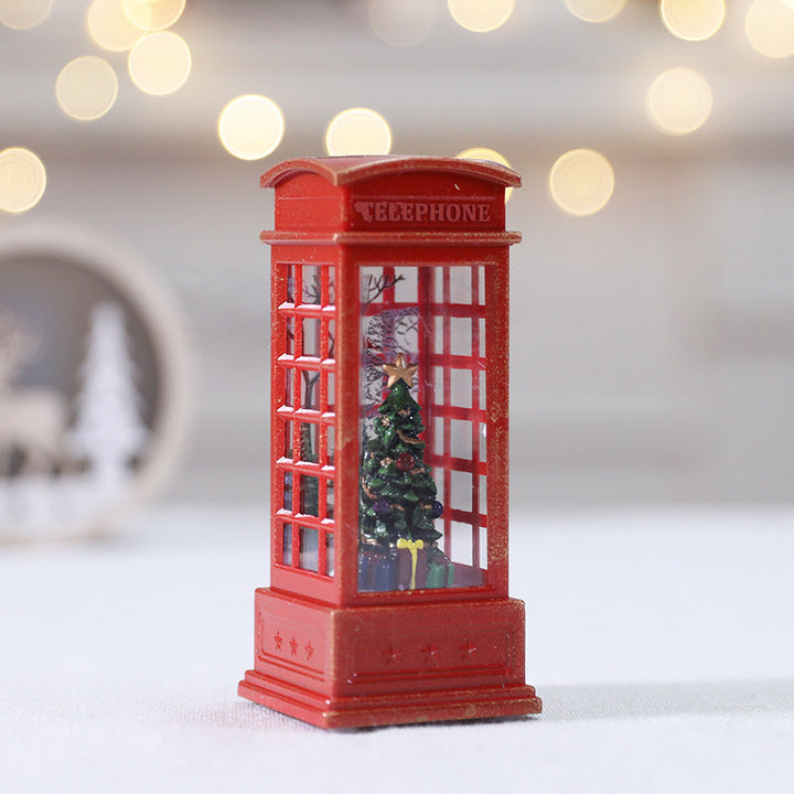 Lighted Phone Booth Christmas Ornament with Glowing Scene