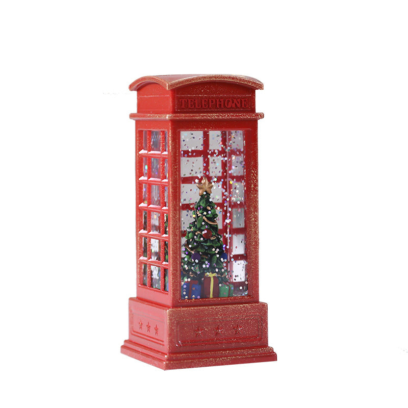 Lighted Phone Booth Christmas Ornament with Glowing Scene
