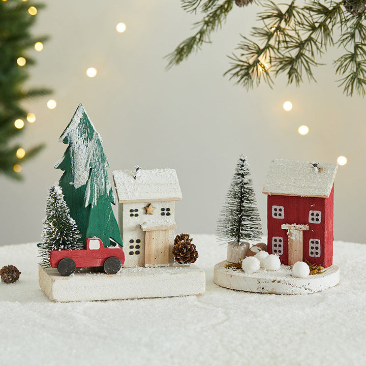 Mini Wooden Christmas Village Decor for Cozy Tables