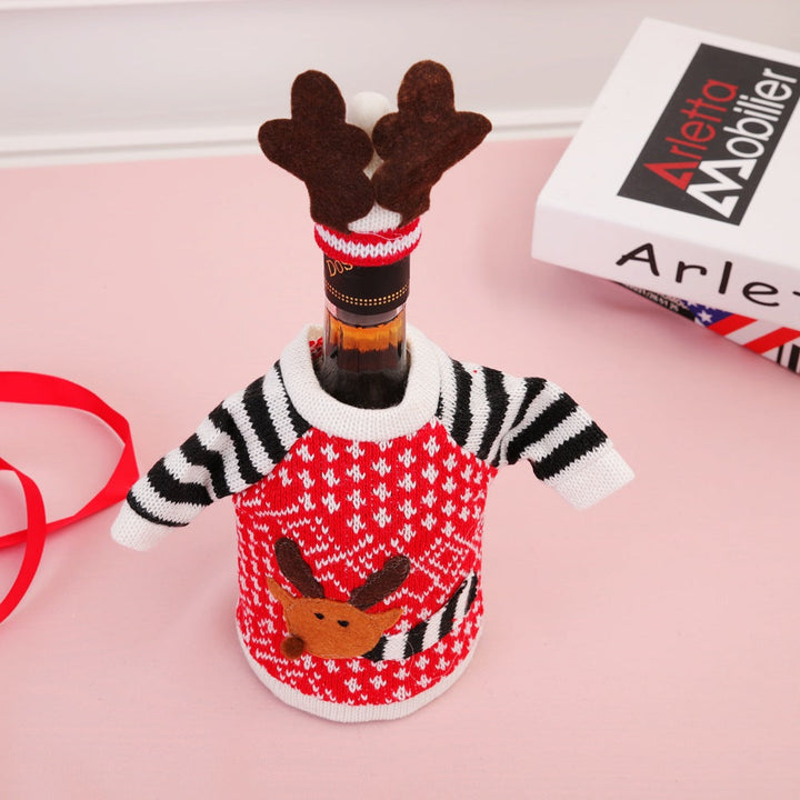 Christmas Wine Bottle Sweater Reindeer Centerpiece