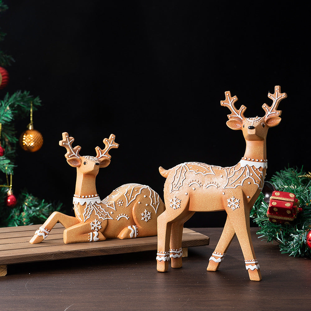 Christmas Resin Reindeer Decor Pair for Rustic Mantels