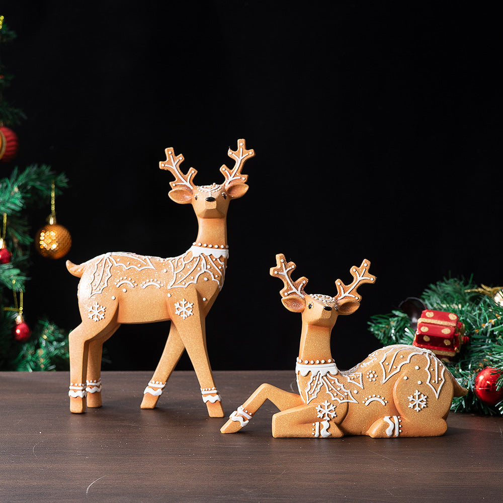 Christmas Resin Reindeer Decor Pair for Rustic Mantels