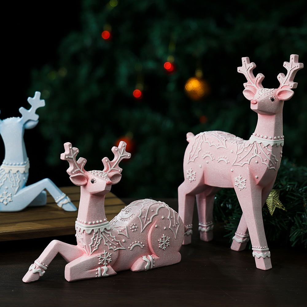 Christmas Resin Reindeer Decor Pair for Rustic Mantels
