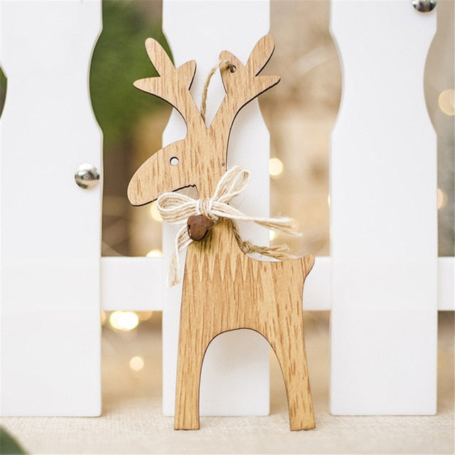 Wooden Deer Christmas Ornaments for Rustic Holiday Trees
