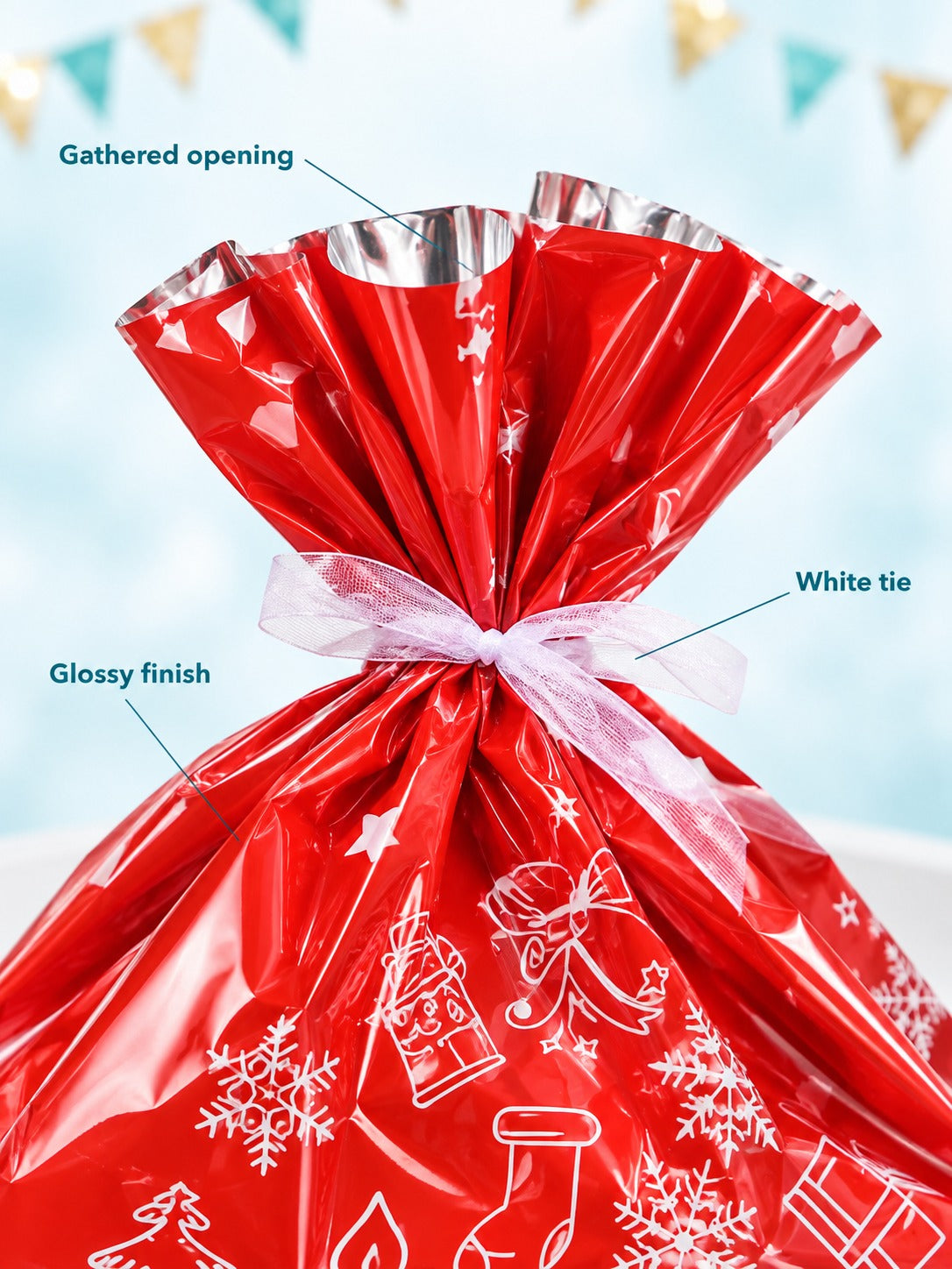 Christmas Drawstring Gift Bags 30 Pack Assorted Designs