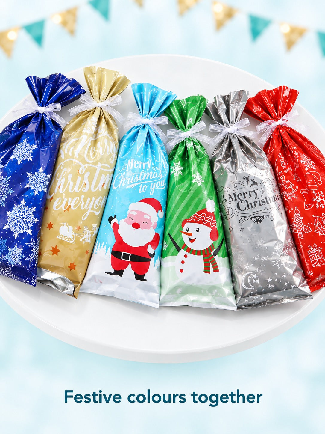 Christmas Drawstring Gift Bags 30 Pack Assorted Designs