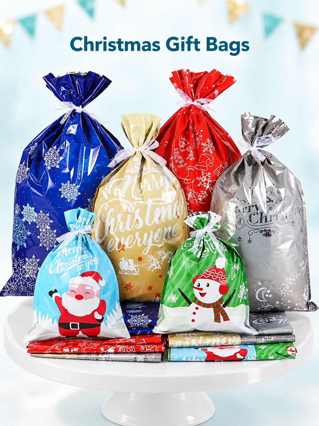 Christmas Drawstring Gift Bags 30 Pack Assorted Designs