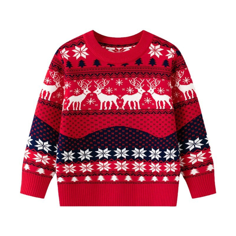 Kids Christmas Sweater with Red Reindeer Knit Pattern
