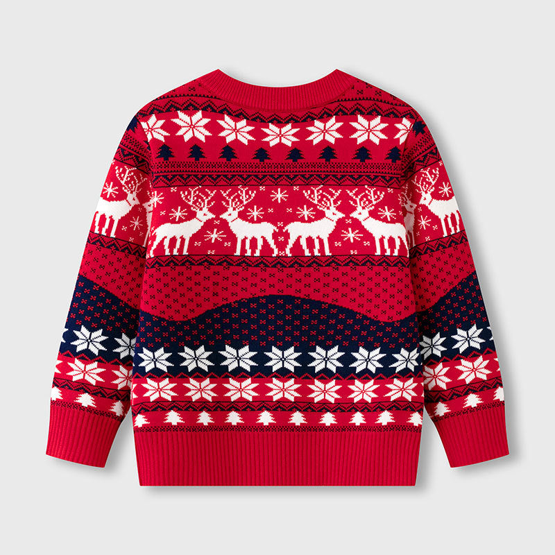 Kids Christmas Sweater with Red Reindeer Knit Pattern