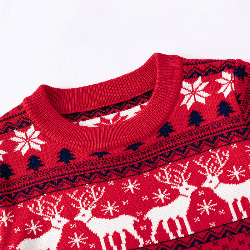 Kids Christmas Sweater with Red Reindeer Knit Pattern