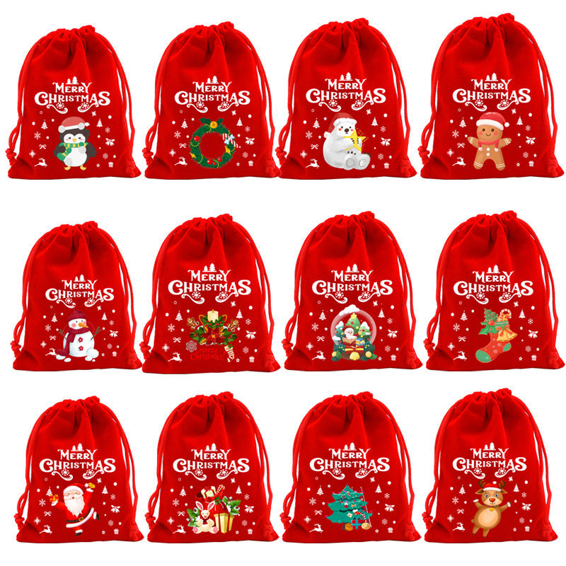Christmas Gift Bags Reusable Velvet Drawstring Pouches