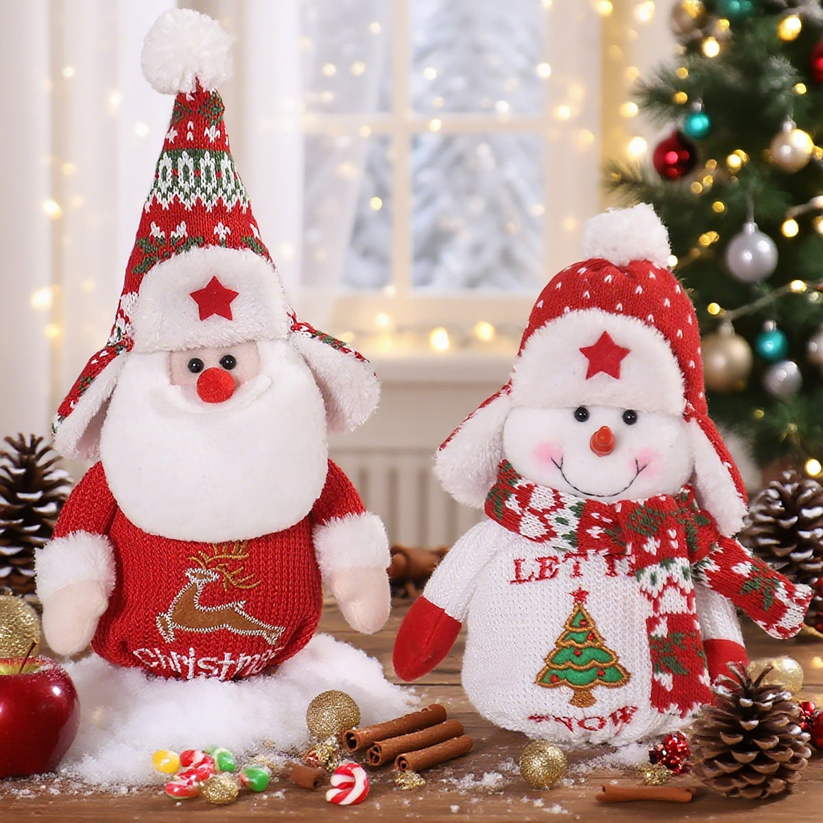 Christmas Plush Decorations Set for Festive Tabletop Cheer