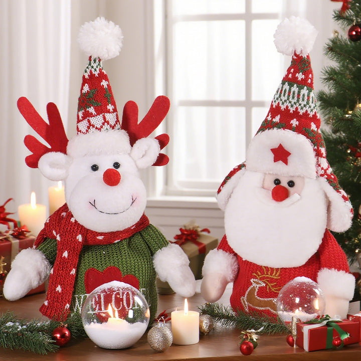 Christmas Plush Decorations Set for Festive Tabletop Cheer