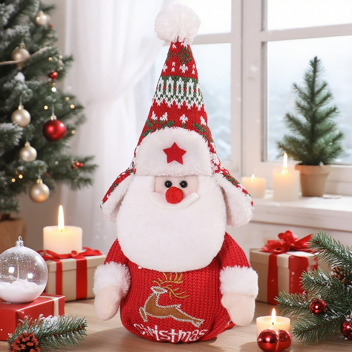 Christmas Plush Decorations Set for Festive Tabletop Cheer