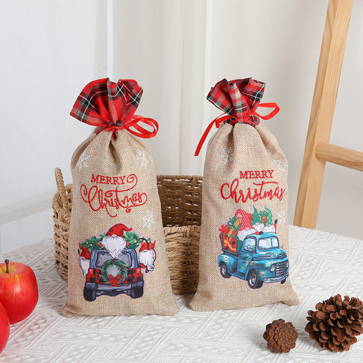 Christmas Gift Bag With Reusable Rustic Santa Design