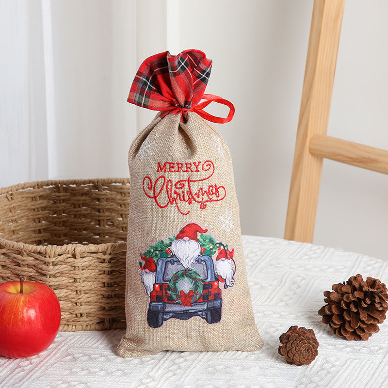 Christmas Gift Bag With Reusable Rustic Santa Design